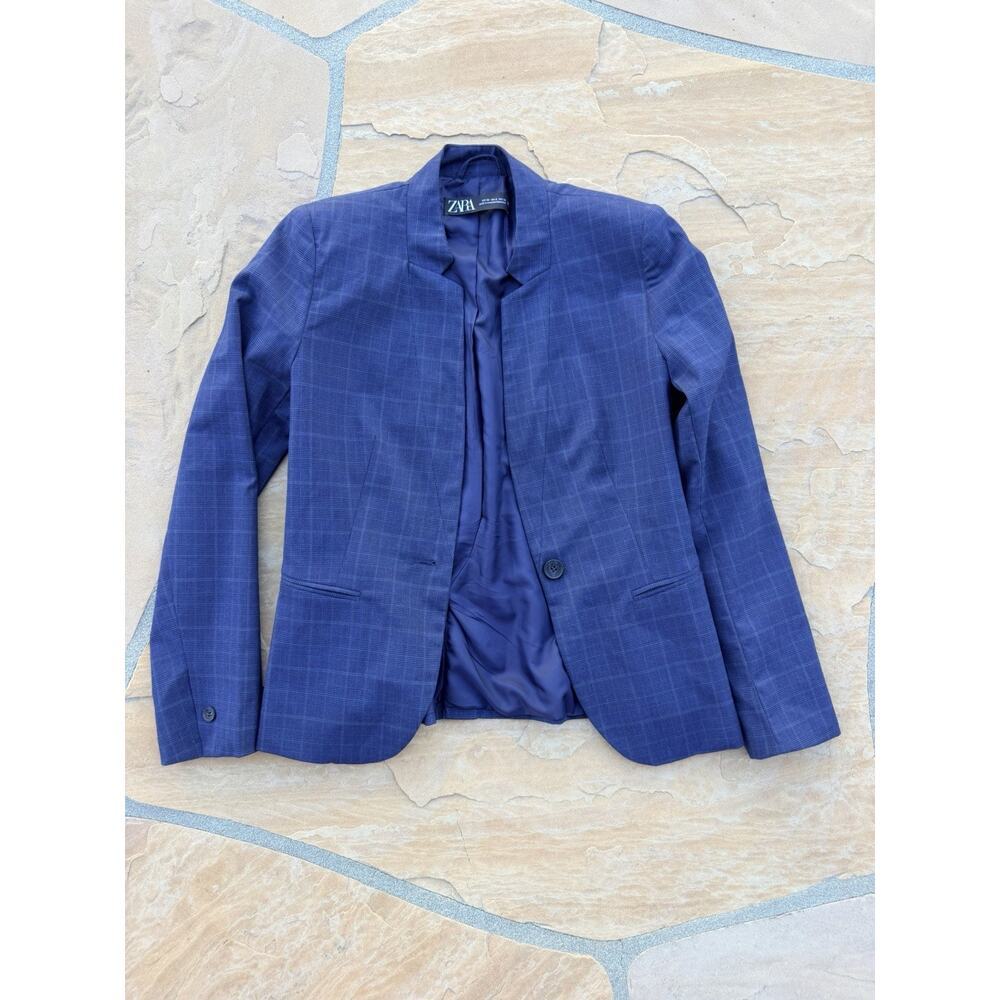 Zara Navy Blue Plaid Blazer Size 6 Excellent Condition RG - Picture 2 of 4